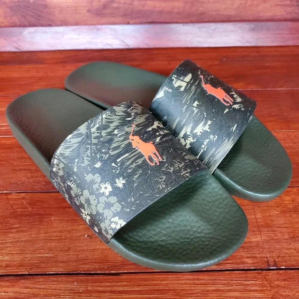 Polo Ralph Lauren Slides Men 14 Green Tropical Island Hawaiian Big Pony‎ New